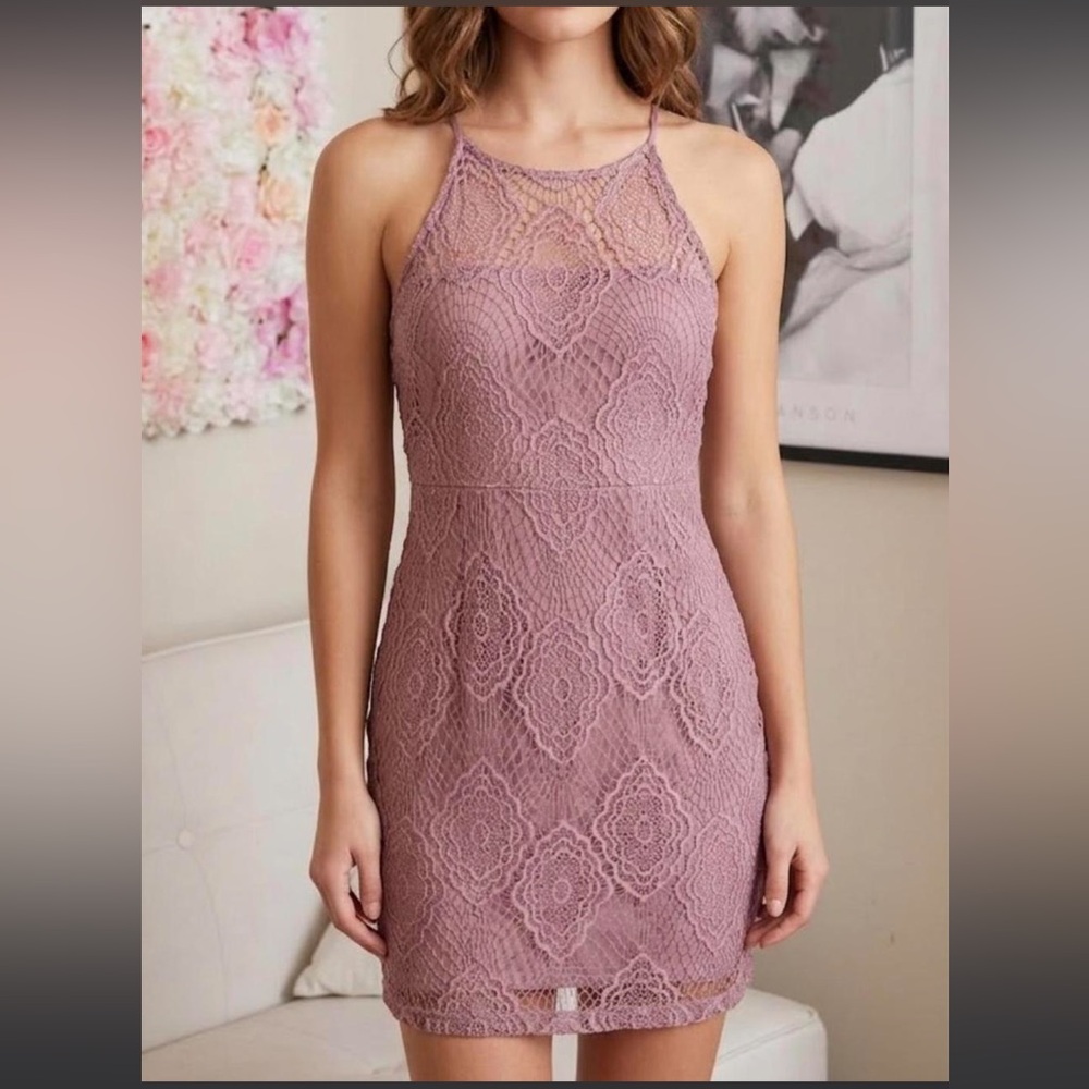 Y2K Dusty pink double lined laced dress with invisible zipper